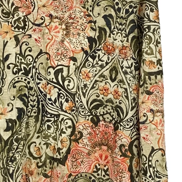 Chico’s Size 2 Regular Size 12 Long Sleeve Rayon Green/Orange Cream Top - Picture 4 of 11